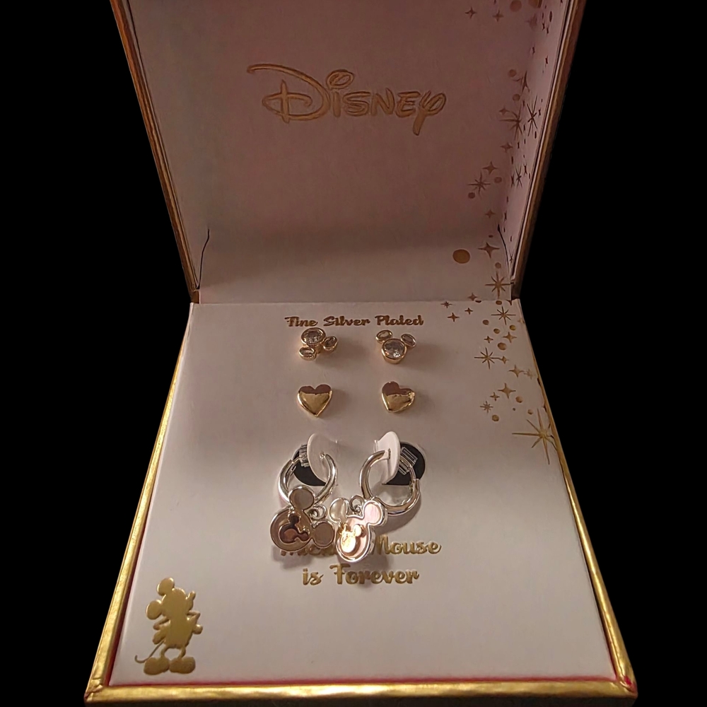 Disney Cubic Zirconia and Mother of Pearl Mickey Mouse Hoop Stud Earring Set